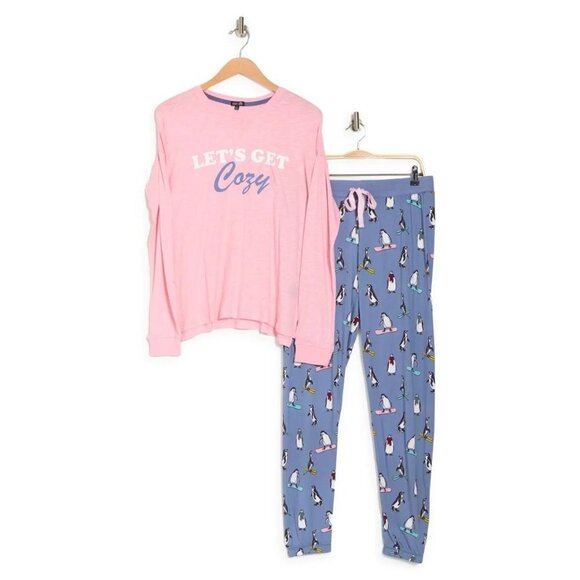 Cozy Zoe Womens Pink Blue Penguins Long Sleeve Pajamas 2 Pc Sets Sz S New - Picture 5 of 9
